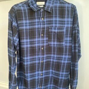 JACK & JONES BLUE BLACK FLANNEL PLAID COMFORT FIT LONG SLEEVE BUTTON UP SHIRT